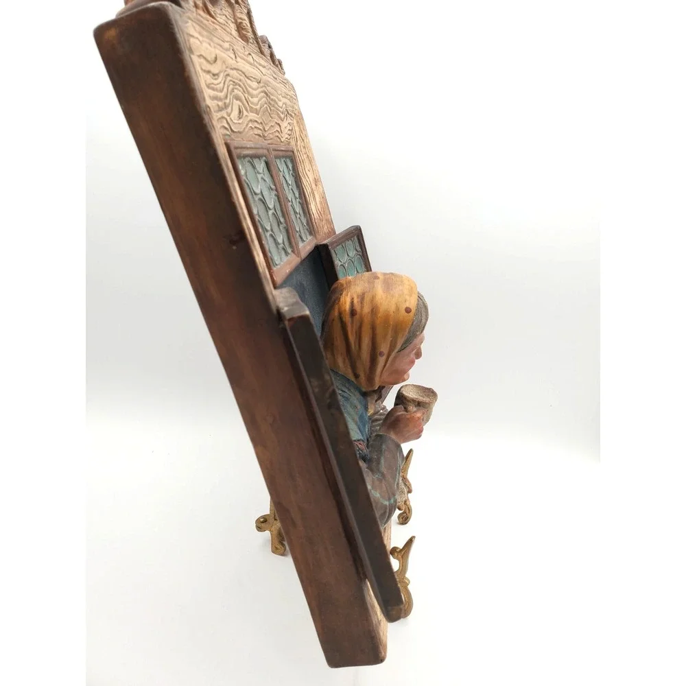 Antique Terracotta 3D Window Wall Plaque Woman Having Tea Coffee
